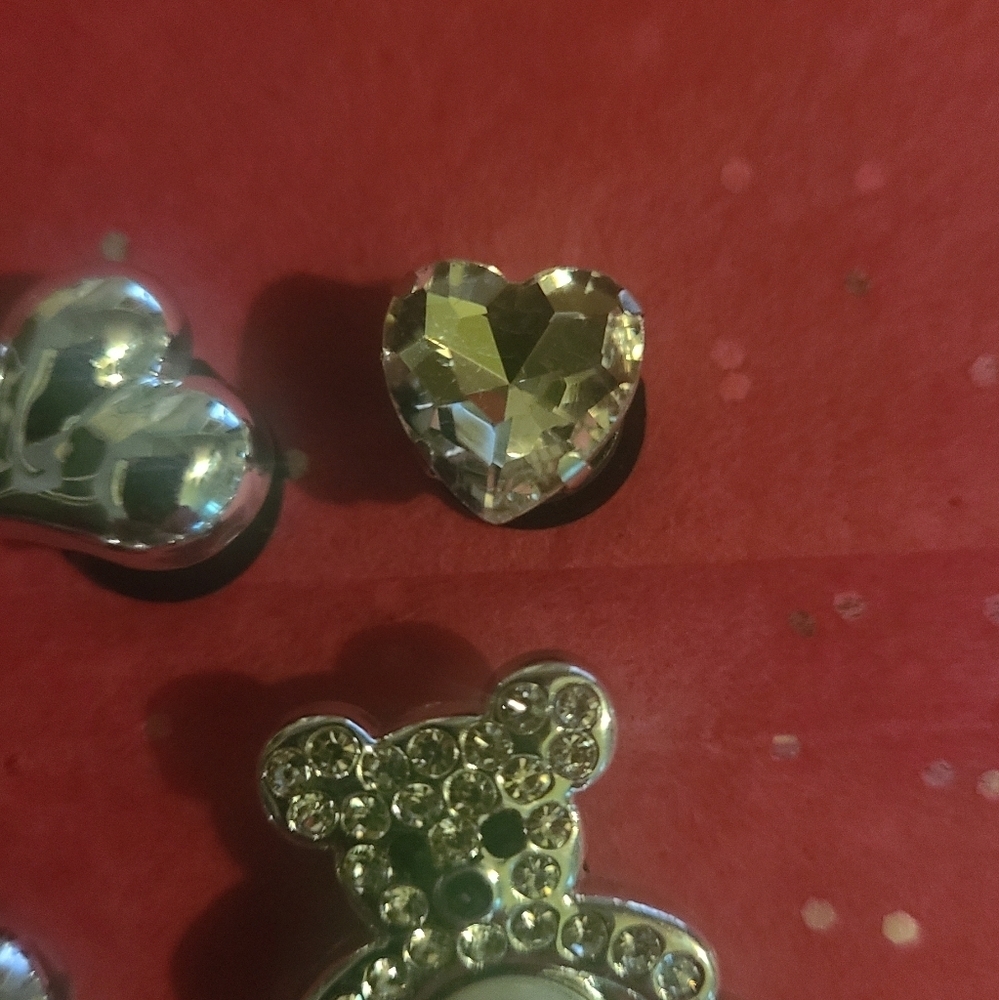 JIBBITS SILVER SHOE CHARMS VARIOUS SHAPES RHINESTONES TEDDY BEAR qty 9 - Picture 6 of 6